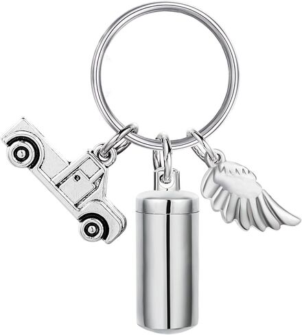 Gredstar Cylinder Urn Memorial Keychain for Ashes & Hair - Trucker Memorial Gift with Semi Truck Charm & Angel Wings, Cremation Jewelry Pendant for Men in Memory of Dad, Husband in Kuwait