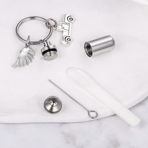 Gredstar Cylinder Urn Memorial Keychain for Ashes & Hair - Trucker Memorial Gift with Semi Truck Charm & Angel Wings, Cremation Jewelry Pendant for Men in Memory of Dad, Husband in Kuwait