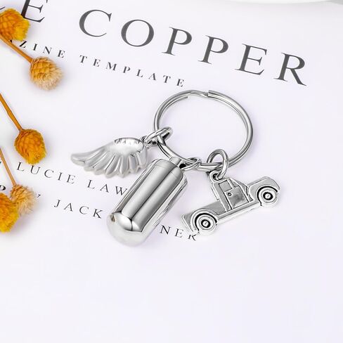 Gredstar Cylinder Urn Memorial Keychain for Ashes & Hair - Trucker Memorial Gift with Semi Truck Charm & Angel Wings, Cremation Jewelry Pendant for Men in Memory of Dad, Husband in Kuwait