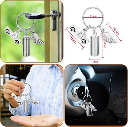 Gredstar Cylinder Urn Memorial Keychain for Ashes & Hair - Trucker Memorial Gift with Semi Truck Charm & Angel Wings, Cremation Jewelry Pendant for Men in Memory of Dad, Husband in Kuwait