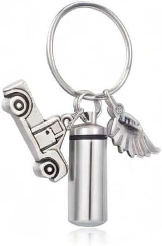 Gredstar Cylinder Urn Memorial Keychain for Ashes & Hair - Trucker Memorial Gift with Semi Truck Charm & Angel Wings, Cremation Jewelry Pendant for Men in Memory of Dad, Husband in Kuwait