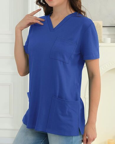 Scrub for Women Short Sleeve V Neck T Shirts with 3 Pockets Nursing Tops in Saudi Arabia