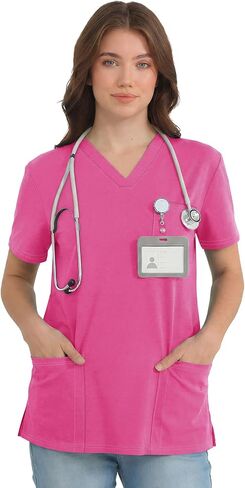 Scrub for Women Short Sleeve V Neck T Shirts with 3 Pockets Nursing Tops in Saudi Arabia