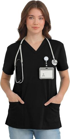 Scrub for Women Short Sleeve V Neck T Shirts with 3 Pockets Nursing Tops in Saudi Arabia