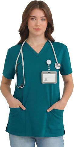 Scrub for Women Short Sleeve V Neck T Shirts with 3 Pockets Nursing Tops in Saudi Arabia