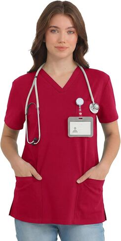 Scrub for Women Short Sleeve V Neck T Shirts with 3 Pockets Nursing Tops in Saudi Arabia
