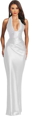 Mermaid Satin Prom Dress Backless Sleeveless Corset Pleated Formal Evening Dresses CM14 in Saudi Arabia