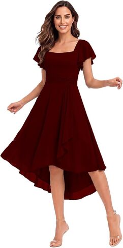 Chiffon Short Semi Formal Dress for Women with Sleeve Pleats Ruffles Formal Wedding Guest Dress L01078 in Saudi Arabia