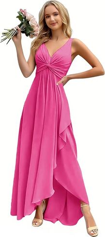 Sleeveless Bridesmaid Dresses for Wedding Long Chiffon V-Neck Formal Evening Dresses for Women 2026 with Slit in Saudi Arabia