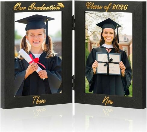 Amyhill Graduation Frame Class of 2026 Decor Then and Now Picture Frame Double 4x6 Photos Foldable Wooden Graduation Gift for College High School Graduate Party Decoration Keepsake in Saudi Arabia