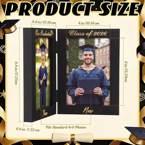 Amyhill Graduation Frame Class of 2026 Decor Then and Now Picture Frame Double 4x6 Photos Foldable Wooden Graduation Gift for College High School Graduate Party Decoration Keepsake in Saudi Arabia