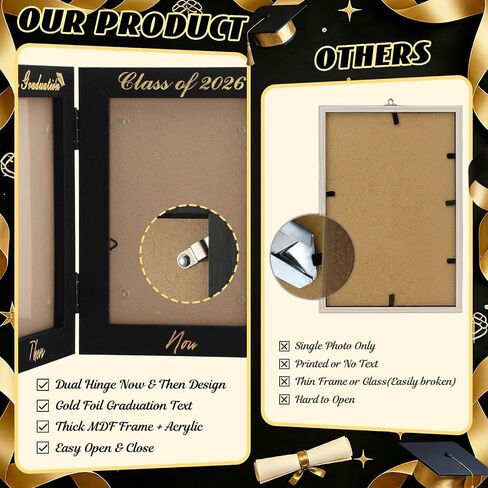 Amyhill Graduation Frame Class of 2026 Decor Then and Now Picture Frame Double 4x6 Photos Foldable Wooden Graduation Gift for College High School Graduate Party Decoration Keepsake in Saudi Arabia