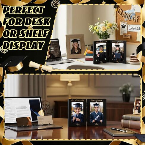 Amyhill Graduation Frame Class of 2026 Decor Then and Now Picture Frame Double 4x6 Photos Foldable Wooden Graduation Gift for College High School Graduate Party Decoration Keepsake in Saudi Arabia
