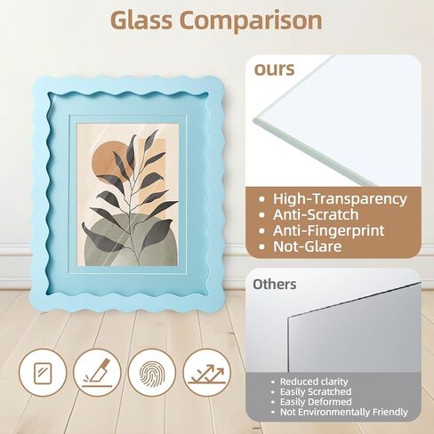 SNAPSHOT Light Blue Wavy 8x10 Picture Frame with Mat for 5x7/6x8, Scalloped Wooden Photo Frames with Real Glass for Wall Mount and Tabletop, 1 Pack in Kuwait