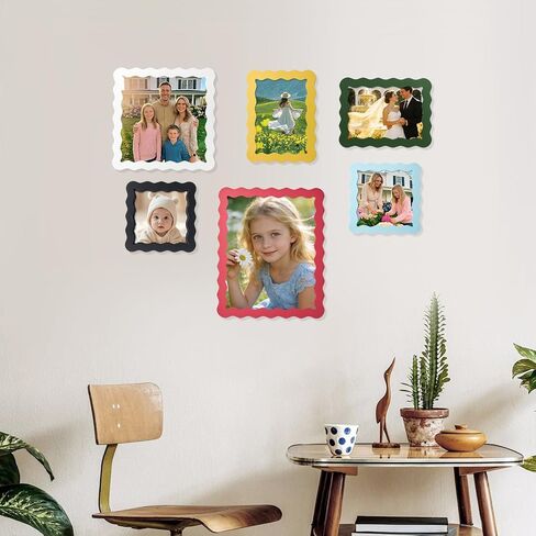 SNAPSHOT Light Blue Wavy 8x10 Picture Frame with Mat for 5x7/6x8, Scalloped Wooden Photo Frames with Real Glass for Wall Mount and Tabletop, 1 Pack in Kuwait