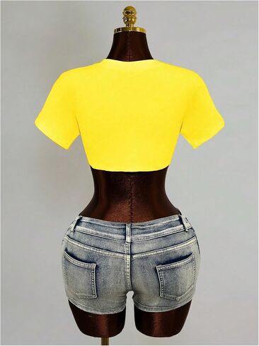 MakeMeChic Women's Cropped T Shirts Knot Graphic Tees V Neck Short Sleeve Y2K Summer Streetwear in Kuwait