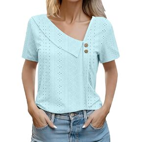 Sixstar Women's Mesh See Through Hole Summer T-Shirt Lightweight Lace Knit Top with Casual Asymmetrical Blouses in Saudi Arabia
