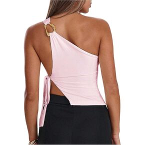 RoseSeek Women's One Shoulder Cut Out Tank Top Elegant Asymmetrical Knot Sleeveless Tops Going Out Outfits in Saudi Arabia