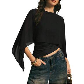 Verdusa Women's Chiffon Blouse Asymmetrical Shawl Tops Fold Over Poncho Sleeveless Going Out Top in Saudi Arabia