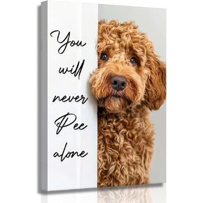 Funny Dog Bathroom Canvas Wall Art Cute Animal Humorous Goldendoodle Painting Pictures Restroom Wall Decor You Will Never Pee Alone Poster Print Artwork for Toilet Nursery Decor 12x16in in Saudi Arabia
