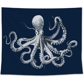 EGBTL Coastal Beach Octopus Tapestry, Octopus Gifts Wall Tapestry for Beach House, Navy Blue Marine Biology Ocean Tapestries Wall Hanging Decor for Home Bedroom Living Room, 50x60 Inches in Saudi Arabia