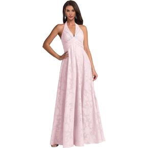 Floral Jacquard Bridesmaid Dress Sleeveless A-line Wedding Guest Gown ZE11 in Kuwait