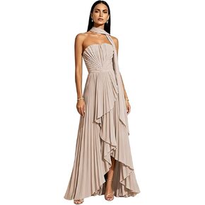 Strapless Bridesmaid Dresses with Scarf for Women 2026 Chiffon Pleated Hi-Lo Formal Dress for Wedding Guest in Kuwait