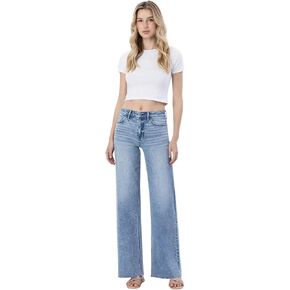 Flying Monkey - High Rise Raw Hem Full Length Wide Leg Jeans - (32" Long Inseam) - F6320 - Includes Official Tag in Saudi Arabia