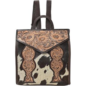 Merbaa Western Leather Backpack for Women, Genuine Cowhide Hair-On Bag, Hand Tooled Floral Design, Vintage Rustic Travel Backpack Purse, Brown in Saudi Arabia