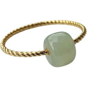 GU7X10 Natural Green Jade Ring for Women, 8MM Healing Jade Bead, 14K Gold Plated Twisted Band, Adjustable Dainty Statement Ring, Lucky Protection Jewelry, Daily Wear & Gift in Saudi Arabia