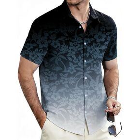 Cozople Mens Hawaiian Shirt Summer 3D Print Casual Short Sleeve Button Down Shirts Fashion Beach Shirt for Holiday in Kuwait