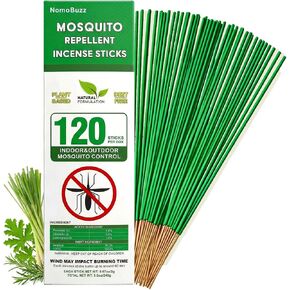 NomoBuzz Mosquito Repellent Incense Sticks 120 Count - DEET-Free Plant-Based with Citronella & Rosemary, 60 Mins Long-Lasting Protection for Patio, Backyard, Camping, Picnic in Kuwait