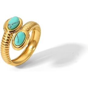 Turquoise Ring for Men, 18K Gold Plated Stainless Steel Adjustable Ring for Boho Jewelry, Vintage Western Rings for Women in Saudi Arabia