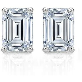 4.00 Carat Emerald Shape Simulated Diamond Women's Push Back Stud Earring's 14k White Gold Plated 925 Silver. in Saudi Arabia