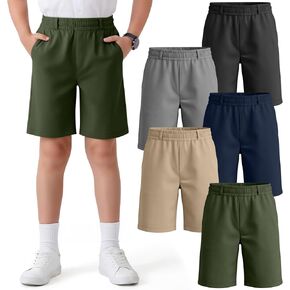 5 Pack Boys' School Uniform Shorts Kids Elastic Waist Flat Front Khaki Shorts with Pockets Summer Casual Pull on in Saudi Arabia