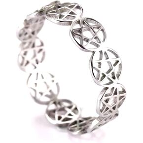 Pentacle Ring Silver Stainless Steel Genderless Wicca Pagan Protection Star Band Sizes 6-10 (9) in Saudi Arabia