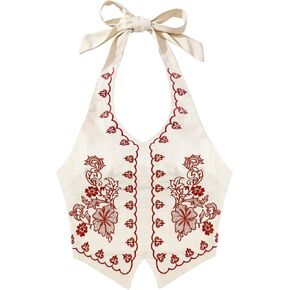 Women's Boho Halter Tops Embroidered Floral Tie Backless Western Crop Top Summer Vacation Going Out Festival Outfit in Saudi Arabia