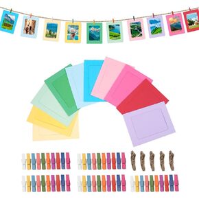 50 Pack Paper Picture Frames 4x6, 4x6 Photo Paper Holders DIY with Clips and Rope, Foam Picture Frames Cardstock Cardboard Hanger Kit Photo Banner for Crafts Display Wall Decor Party Supplies, Multi in Kuwait