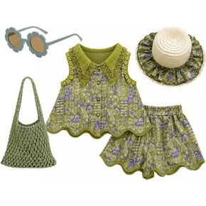 Girls 5 Piece Summer Outfit Set –Shorts Set Toddler Little Girl Vacation Holiday Clothes in Saudi Arabia