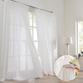 LETAU Sheer White Curtains 96 inches Long, Pinch Pleated Vertical Stripe Window Sheer Curtains Panels Drapery, 52" W x 96" L, 2 Panels in Kuwait