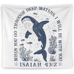 WNAGT Whale Shark Ocean Christian Tapestry Wall Hanging, Bible Verse Decor, Isaiah 43:2 Scripture Coastal Beach Wall Blanket Decor for Home Bedroom Living Room, 50x60 Inch in Saudi Arabia