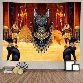 Ine Ive Ancient Egyptian Godness Bastet Tapestry Egyptian Temple Pyramid Pharaoh Mysterious Tapestries Wall Hanging 80x60inch for Bedroom Living Room Dorm Decor in Saudi Arabia