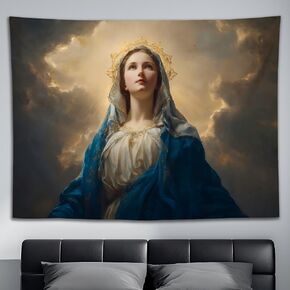 YJDYJD Virgin Mary Tapestry – Blessed Mother Catholic Wall Hanging, Our Lady Religious Fabric Poster, Christian Inspirational Art Tapestries for Prayer Room, Home Altar, Church in Saudi Arabia