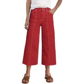 Flamingals Mid Waisted Straight Wide Leg Pants for Women Cropped Business Casual Pants Scarlet XS in Saudi Arabia