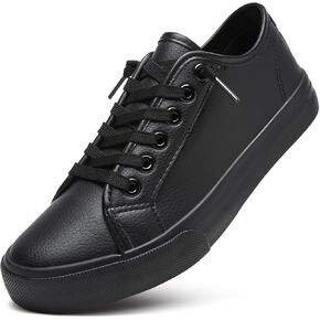 XRH Women's Slip on Shoes PU Leather Tennis Shoes Women Causal Sneakers Non Slip Work Shoe(Full Black,US5.5) in Saudi Arabia