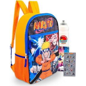 Naruto Backpack for Kids - Bundle with 16" Anime Backpack for Kids Plus Stickers, Water Bottle, More | Naruto School Bag Set for Boys in Kuwait