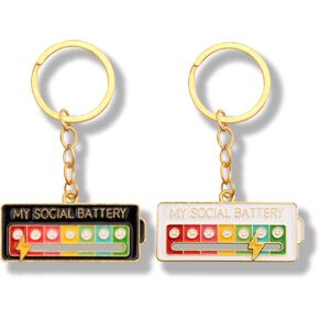 2Pcs Social Battery Pin Bonus 1Pcs Social Battery keychain, Cute Mood Indicator Lapel Pin, Adjustable Emotion Bar Brooch for Backpack, Jacket, Hat Gift (2) in Saudi Arabia