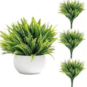12 Pcs Fake Fern, Artificial Ferns for Outdoors UV Resistant Faux Fern Plants, Realistic Greenery Fern Stmes for Outdoor Planter Large Outdoor Patio Boston Fern Garden Porch Décor in Saudi Arabia