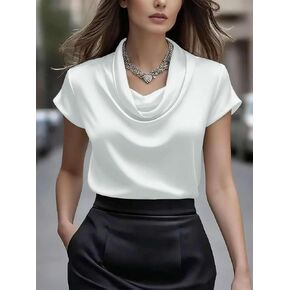 Women's Satin Cowl Neck Blouse, Short Sleeve Elegant Office Top, Perfect for Work, Party & Formal Occasions in Kuwait