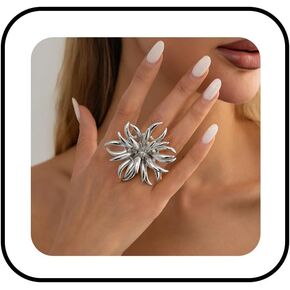 Chunky Gold Flower Statement Ring for Women 14K Gold Plated 3D Firework Bloom Open Ring Adjustable Floral Cocktail Ring Wedding Prom Party Jewelry Accessary in Saudi Arabia